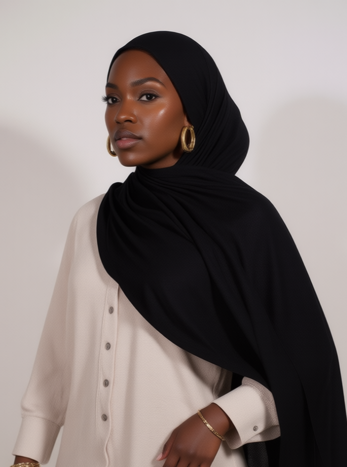 Black Cotton Premium Jersey Jumbo Hijab basic Colour