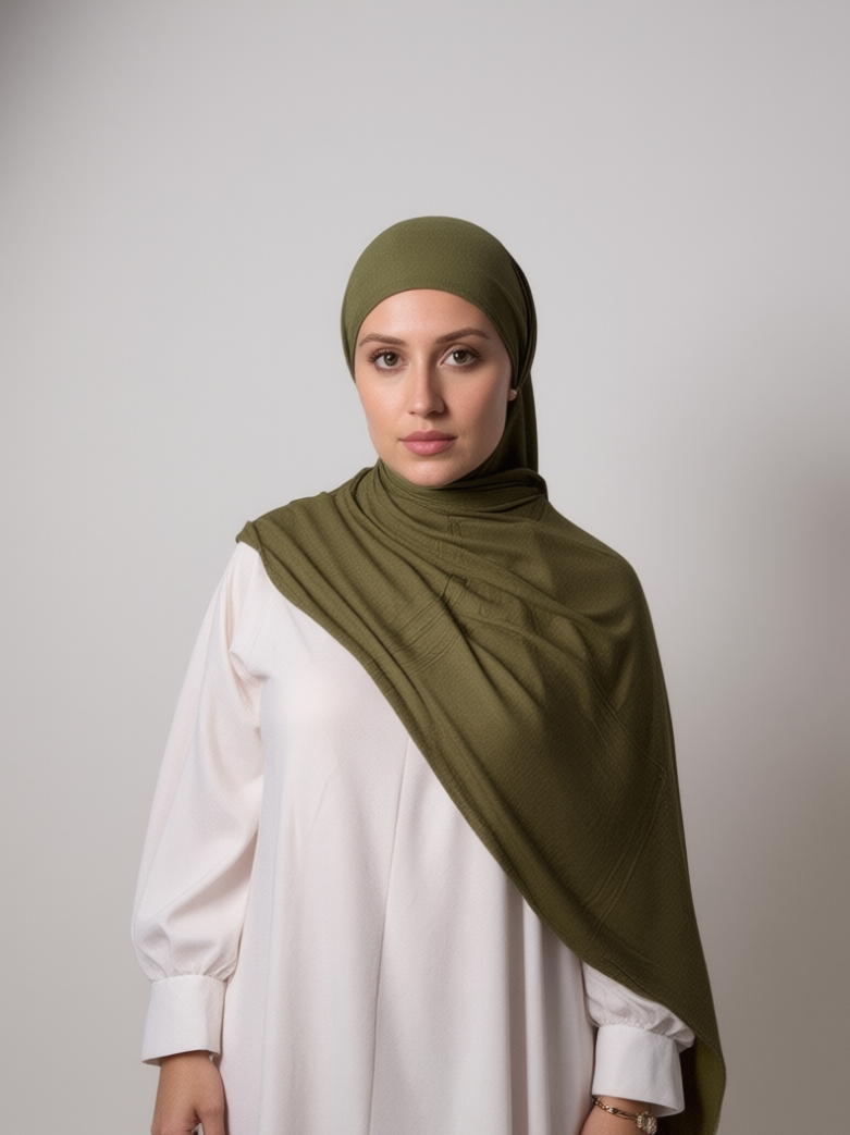Zeytoun Green Bamboo Jersey Hijab