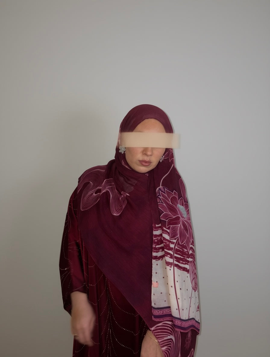 Red Garden Printed Modal Hijab Flowy Flower print Summer Hijab